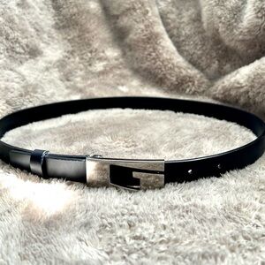 Gucci Skinny Genuine Black Leather Belt G Size XS